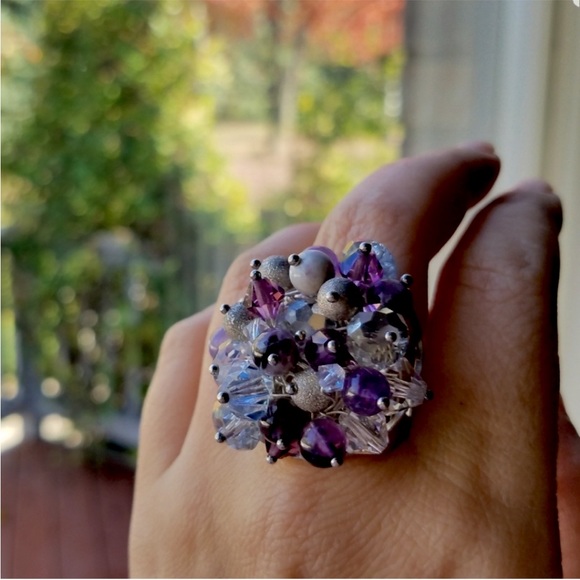 Swarovski Elements & Gemstones Purple Amethyst Statement Ring NWT - Picture 1 of 7